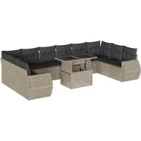 vidaXL Ensemble de salon de jardin 11 pièces avec coussins gris clair Poly rotin