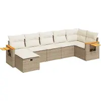 vidaXL Ensemble de salon de jardin 7 pièces avec coussins Beige Poly Rattan