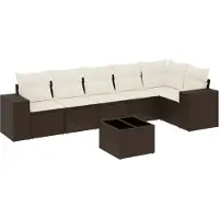 vidaXL Ensemble de salon de jardin 7 pièces avec coussins Marron Poly rotin