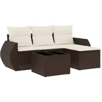 vidaXL Ensemble de salon de jardin 5 pièces avec coussins Marron Poly Rattan