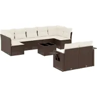 vidaXL Ensemble de salon de jardin 10 pièces avec coussins Marron Poly Rattan