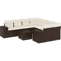 vidaXL Ensemble de salon de jardin 9 pièces avec coussins Marron Poly Rattan