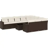 vidaXL Ensemble de salon de jardin 11 pièces avec coussins Marron Poly rotin