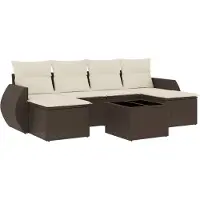vidaXL Ensemble de salon de jardin 7 pièces avec coussins Marron Poly rotin