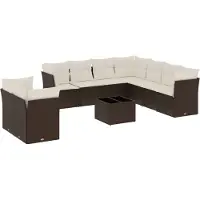vidaXL Ensemble de salon de jardin 10 pièces avec coussins Marron Poly Rattan