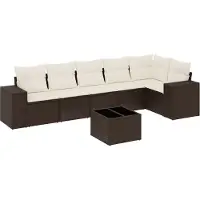 vidaXL Ensemble de salon de jardin 7 pièces avec coussins Marron Poly rotin