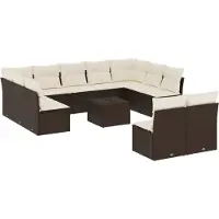 vidaXL Ensemble de salon de jardin 12 pièces avec coussins Marron Poly rotin