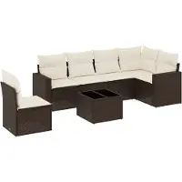 vidaXL Ensemble de salon de jardin 7 pièces avec coussins Marron Poly rotin