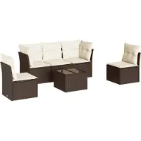 vidaXL Ensemble de salon de jardin 6 pièces avec coussins Marron Poly Rattan