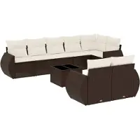 vidaXL Ensemble de salon de jardin 9 pièces avec coussins Marron Poly Rattan