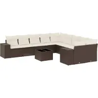 vidaXL Ensemble de salon de jardin 11 pièces avec coussins Marron Poly rotin