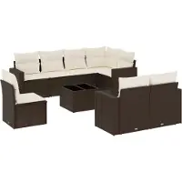 vidaXL Ensemble de salon de jardin 9 pièces avec coussins Marron Poly Rattan