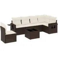 vidaXL Ensemble de salon de jardin 7 pièces avec coussins Marron Poly rotin