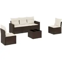 vidaXL Ensemble de salon de jardin 6 pièces avec coussins Marron Poly Rattan