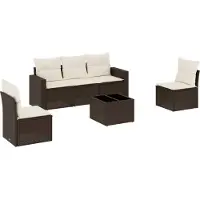 vidaXL Ensemble de salon de jardin 6 pièces avec coussins Marron Poly Rattan