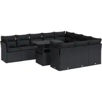 vidaXL Ensemble de salon de jardin 11 pièces avec coussins noir poly rotin