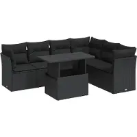 vidaXL Ensemble de salon de jardin 7 pièces avec coussins noir poly rotin