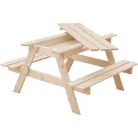 Timbela M010-1 Ensemble de chaises pour enfants en bois naturel avec compartiment de rangement - H50 x 90 x 90 cm Banc stable pour enfants pour pique-nique avec compartiment de rangement