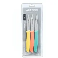 Arcos Set 3 Couteaux Office Nova Lames Acier Inoxydable, Manches Ergonomiques -