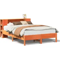vidaXL Lit en bois massif avec étagère sans matelas brun cireux 140x190 cm