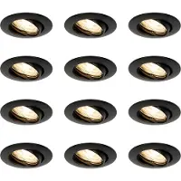 QAZQA Lot de 12 spots encastrés noirs GU10 35 mm - Edu