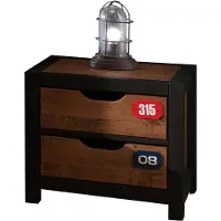 Vipack Table de chevet Alex industriel avec 2 tiroirs - brun/noir
