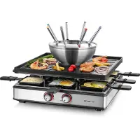 Emerio Gril à raclette,8 poêlons,plaque de gril,fondue, Appareil à raclette, Noir