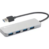 Sandberg Hub USB 3.0 4 ports SAVER, USB 3.2 Gen 1 (3.1 Gen 1) Type-A, USB 3.2 Gen 1 (3.1 Gen 1) Type-A, 5000 Mbit/s, Argent, Aluminium, 40 g