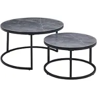 Molecule Ensemble de tables basses Boston Ø80 et Ø60cm - marbre gris