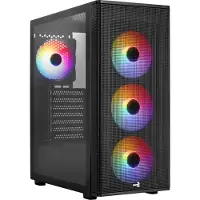 Aerocool Designer-G-BK-v2 Boîtier PC, avec 4 ventilateurs RGB préinstallés, carte mère ATX Micro-ATX et Mini-ITX, fenêtre latérale en verre trempé, noir
