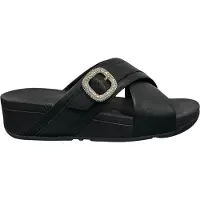FitFlop Tongs FitFlop Women Lulu Crystal-Buckle Leather Cross Slides Black-Taille 39