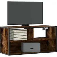 vidaXL Armoire TV chêne fumé 80x31x39,5 cm Bois composite et métal