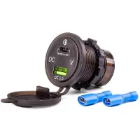 Amio Chargeur étanche avec prises USB et testeur de tension + USB-C 12V 24V