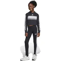 Adidas Survêtement 'SEASONAL ESSENTIALS TIBERIO 3 STRIPES FLEECE LEGGINGS' gris foncé / noir / blanc