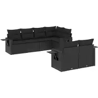 vidaXL Ensemble de salon de jardin 7 pièces avec coussins noir poly rotin