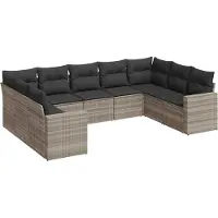 vidaXL Ensemble de salon de jardin 9 pièces avec coussins gris clair Poly rotin