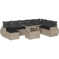 vidaXL Ensemble de salon de jardin 9 pièces avec coussins gris clair Poly rotin