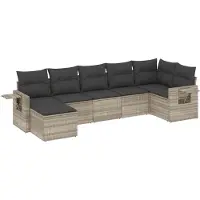 vidaXL Ensemble de salon de jardin 7 pièces avec coussins gris clair Poly rotin