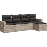 vidaXL Ensemble de salon de jardin 5 pièces avec coussins gris clair Poly rotin