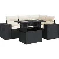 vidaXL Ensemble de salon de jardin 5 pièces avec coussins noir poly rotin
