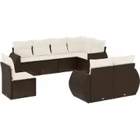 vidaXL Salon de jardin 8 pcs avec coussins marron résine tressée