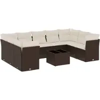 vidaXL Ensemble de salon de jardin 10 pièces avec coussins Marron Poly Rattan