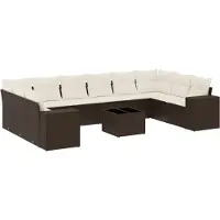 vidaXL Ensemble de salon de jardin 11 pièces avec coussins Marron Poly rotin