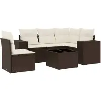 vidaXL Ensemble de salon de jardin 6 pièces avec coussins Marron Poly Rattan