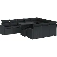 vidaXL Ensemble de salon de jardin 11 pièces avec coussins noir poly rotin