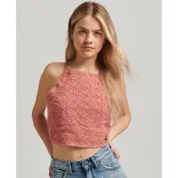 Superdry Vintage Crop Crochet Sleeveless Top Rose L Femme