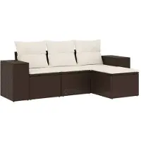 vidaXL Salon de jardin 4 pcs avec coussins marron résine tressée