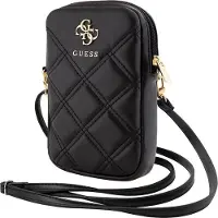 GUESS Pu Quilted Metal Logo Wallet Zipper Phone Bag 4g Noir