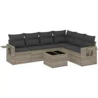 vidaXL Ensemble de salon de jardin 7 pièces avec coussins gris clair Poly rotin