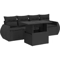 vidaXL Ensemble de salon de jardin 5 pièces avec coussins noir poly rotin